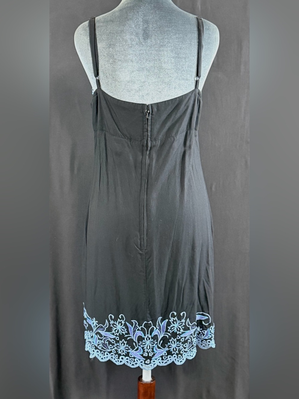 Serendipity VTG Y2K 90’s dress Black Maxi Blue Bell Floral Embroidery Beaded - Picture 5 of 16